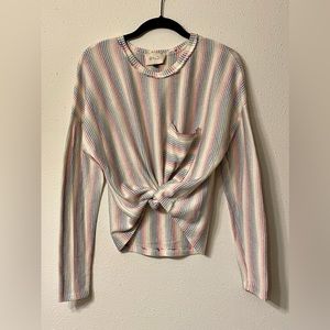 Long Sleeve Pocket Top with Rainbow Stripes EUC